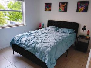 1 cama con edredón azul en un dormitorio en Welcome to Miami ONE BEDROOM FOR RENT UNA HABITACION EN RENTA en Miami