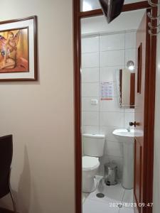 a bathroom with a toilet and a sink at HOSTAL REAL CERRILLOS in Moquegua