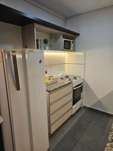 een kleine keuken met een koelkast en een magnetron bij HOUSING CORDOBA - Laprida 2 in Cordoba