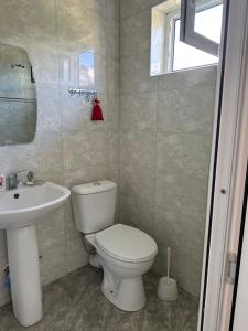 a bathroom with a white toilet and a sink at Sweet Home in Dilijan
