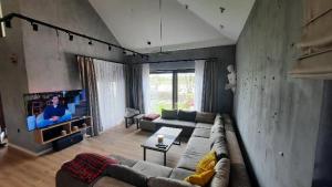 ein Wohnzimmer mit einem Sofa und einem TV in der Unterkunft Boletov raj lux in Čurug