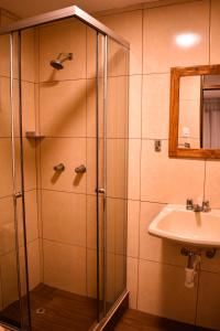 a bathroom with a shower and a sink at Artezana Hotel in Cusco