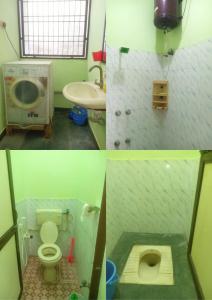 Duas fotografias de uma casa de banho com WC e lavatório. em Cherry Blossom em Pondicherry