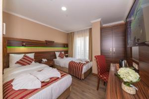 Habitación de hotel con 2 camas y TV de pantalla plana. en Vision Deluxe Hotel, en Estambul