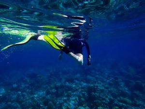 a person in a wetsuit swimming in the water at Hudhuveli Kamadhoo in Kamadhoo