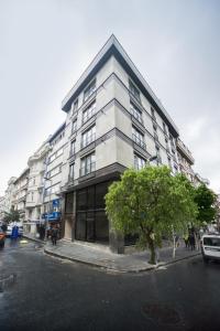 a large building on a street with a tree in front at Saygın Apartments in Istanbul