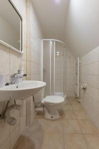 La salle de bains est pourvue d'un lavabo et de toilettes. dans l'établissement Chata Miroslav, à Lipová-lázně