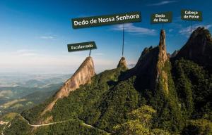 a mountain with two signs on top of it at Vale da Paz in Guapimirim