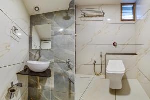 two pictures of a bathroom with a sink and a toilet at FabHotel Vishala in Ahmedabad
