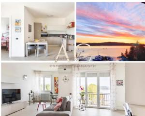 uma colagem de fotos de uma cozinha e uma sala de estar em Passeggiata sul lago em Arona