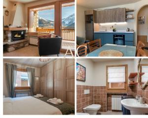 a collage of three pictures of a bedroom and a bathroom at Villa Nice View in Ponte di Legno