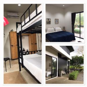 two pictures of a bedroom with a bunk bed at THE OAK’S in Chiang Rai