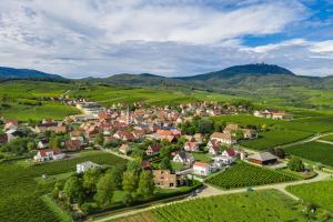uma vista aérea de uma pequena aldeia nas colinas em Joseph, Adeline & Nous (Gîte au coeur du vignoble) em Rorschwihr