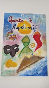 a painting of a birthday cake with the words navaho a navidad map at Napoli naif in Naples