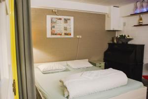 een kamer met 2 bedden en een piano bij Grijzegraaf vakantiewoning Voerstreek in Voeren