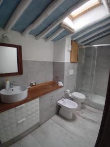 a bathroom with a sink and a toilet and a mirror at Agriturismo CasaMatta Azienda Agricola in Calenzano