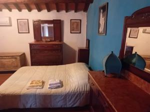 a bedroom with a bed with a dresser and a mirror at Agriturismo CasaMatta Azienda Agricola in Calenzano