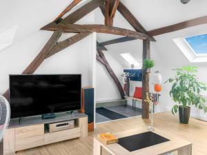 uma sala de estar com uma grande televisão de ecrã plano em Le Jardin de Bannier em Orléans