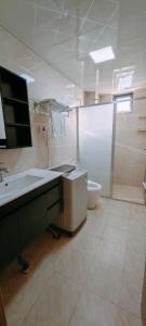 uma casa de banho com um lavatório e um WC em Ocean Breeze Apartment em Nadi