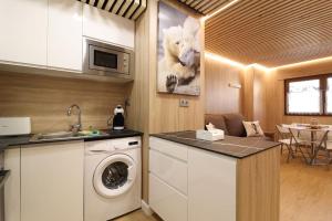 eine Küche mit einer Waschmaschine und einem Waschbecken in der Unterkunft Apartamento Hartza in Vielha e Mijaran