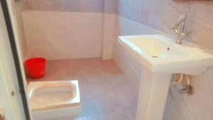 Meghauli的住宿－Hotel Holidays Inn - A Family Running Guest House，白色的浴室设有水槽和卫生间。