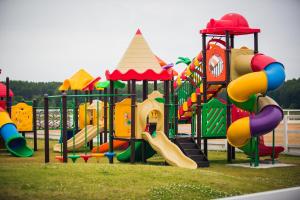 a park with a playground with a slide at Dubingių žirgynas in Dubingiai