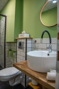 Un baño con lavabo blanco y inodoro. en Victoria Apartment, en Ohrid