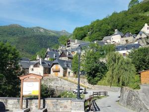 a village on a hill with houses and trees at La grange du hameau in Saint-Lary-Soulan