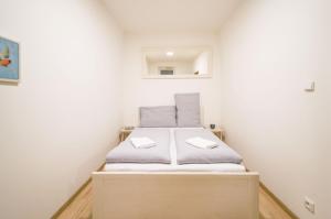 布拉提斯拉瓦的住宿－維斯納便捷公寓，一间小卧室,卧室内配有一张床铺