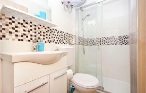ein Bad mit einem WC, einem Waschbecken und einer Dusche in der Unterkunft 2 Bedroom Awesome Apartment In Novalja in Novalja