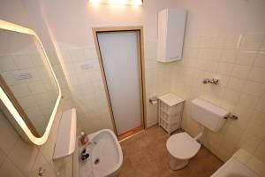 uma casa de banho com um WC, um lavatório e um espelho. em Haus 1 top 38 em Kaprun