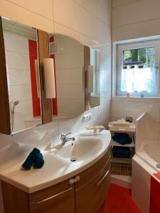 y baño con lavabo y espejo. en Bauernhof Sonnenhuab, en Sankt Veit im Pongau