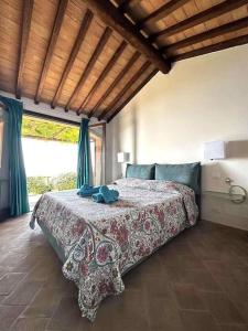 una camera con un letto in una stanza con una finestra di BB24 - Cottage il Puntino a Porto Santo Stefano