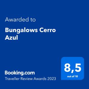 Sertifikat, nagrada, logo ili drugi dokument prikazan u objektu Bungalows Cerro Azul