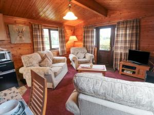 een woonkamer met 2 banken en een tv bij Hawthorne Lodge in Skinningrove