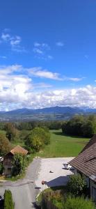 Blick auf eine Straße in einem Dorf mit Häusern in der Unterkunft Appart paisible, propre et accueillant in Pers-Jussy