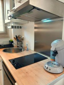 eine Küche mit einer Spüle und einem Mixer auf der Theke in der Unterkunft #2 Studio # Place charmante in Toulon