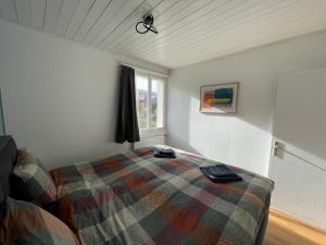 1 dormitorio con cama y ventana en Stockberghüsli, en Nesslau