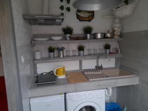 eine Küche mit einer Spüle und einer Waschmaschine in der Unterkunft APARTAMENT LOTNIKÓW 7 in Płock