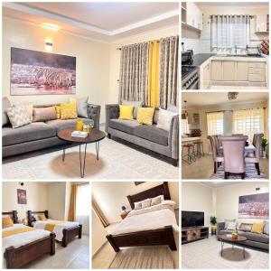 un collage de fotos de una sala de estar y un comedor en Exquisite two bedroom Penthouse-Fully Furnished at 360 Luxury, en Kitale