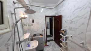 bagno bianco con lavandino e servizi igienici di New Cairo lux apt in lux villa basement1 a Il Cairo