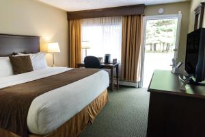 a hotel room with a bed and a television at Aurora Inn in Kingston