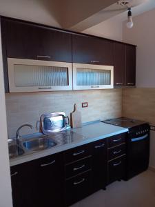 a kitchen with a sink and a counter top at Alvi apartment in Shkodër