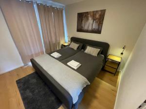 um quarto com uma cama com duas almofadas em Pension Bären em Großengstingen