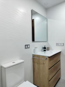 a bathroom with a sink and a mirror at Exclusiva vivienda en el centro de Salamanca in Salamanca