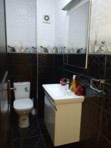 een badkamer met een wit toilet en een wastafel bij Appartement Anis in Agadir