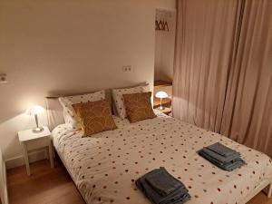 een slaapkamer met een bed met 2 kussens erop bij Villa Benvenuto in Dieren