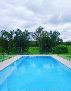 a large blue swimming pool with trees in the background at Garden Apartment, self contained, Hunter Valley in Muswellbrook