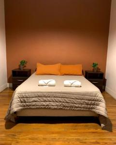 a bedroom with a large bed with two night stands at Hostel Alvear in Córdoba