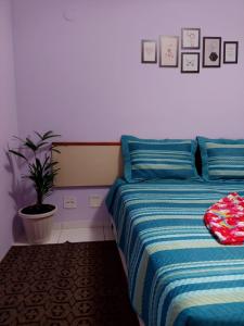 a bedroom with a bed and a potted plant at Flat Palladium in São Vicente